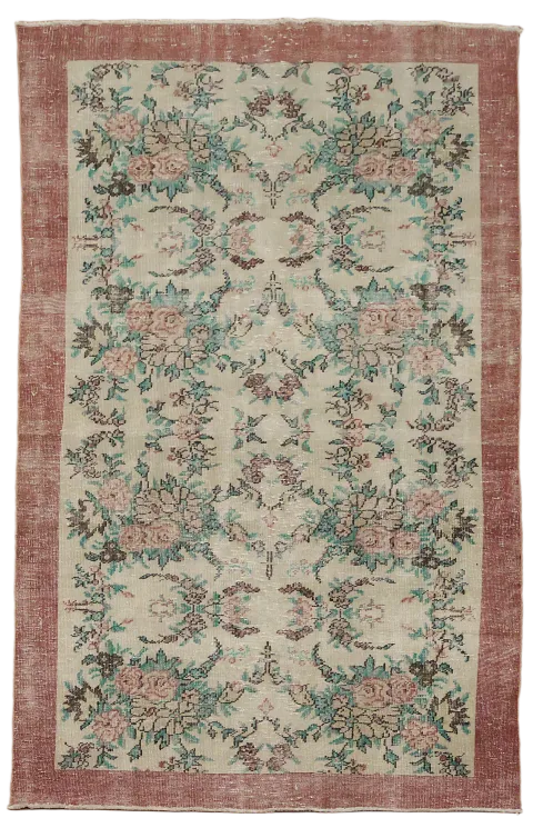 Decorative Vintage Anatolian Turkish Distressed Wool Rug 6x9