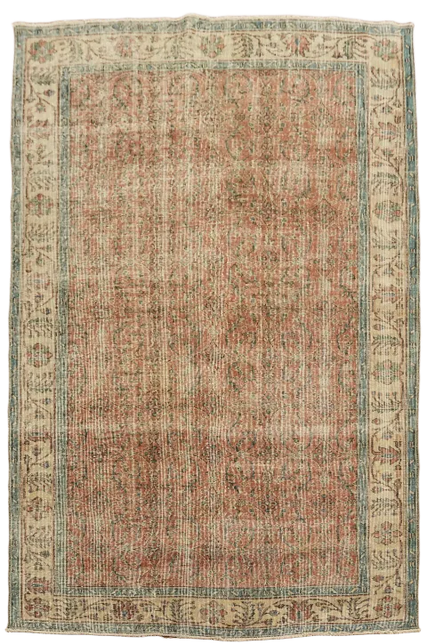 Vintage Anatolian Turkish Distressed Wool Area Rug 6x9