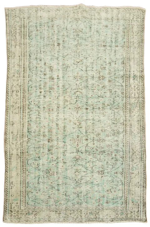 Green Vintage Distressed Anatolian Turkish Area Rug 6x8