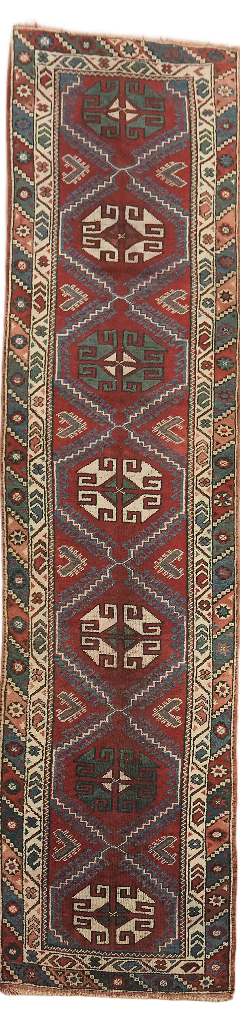 Old Vintage Tribal Wool Anatolian Turkish Runner Rug 2x10