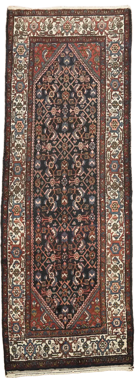 Vintage Hamedan Persian Runner Wool Rug 4x10