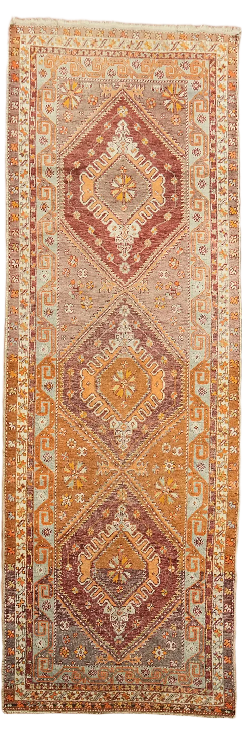 Vegetable Dye Vintage Oushak Turkish Runner Wool Rug 4x11