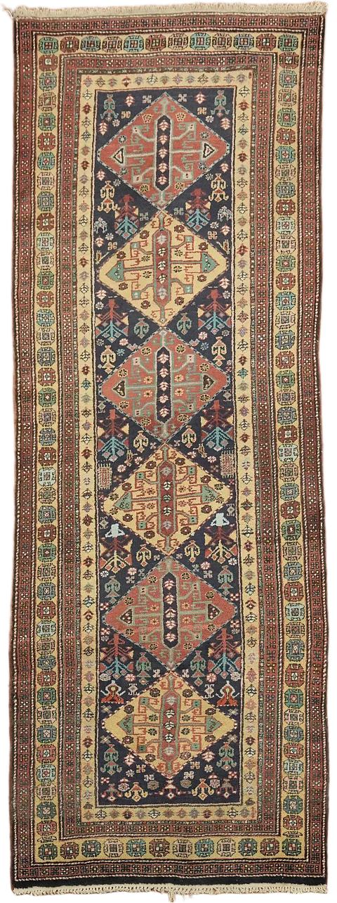 Blue Vintage Tabriz Persian Runner Wool Rug 4x10