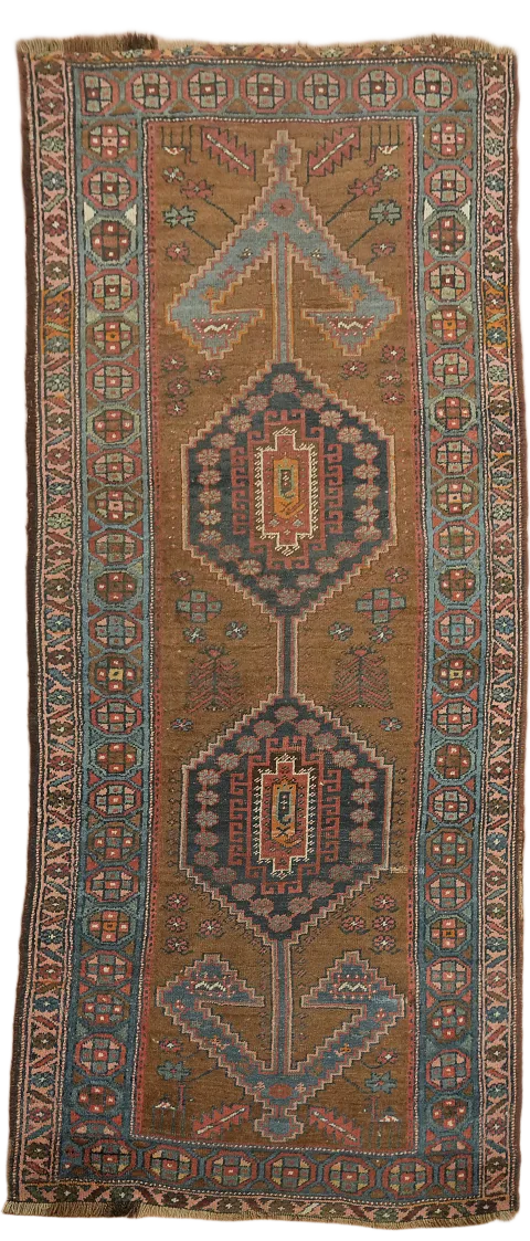 Old Vintage Heriz Serapi Persian Runner Wool Rug 4x9