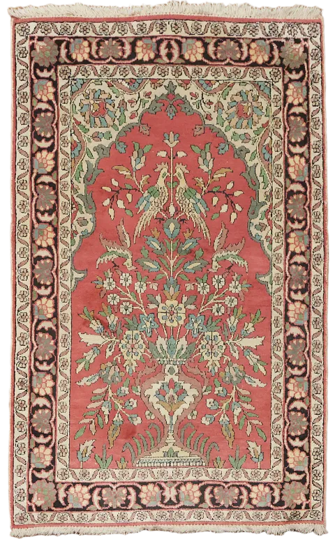 Vintage Kashan Oriental Silk Rug 3x4