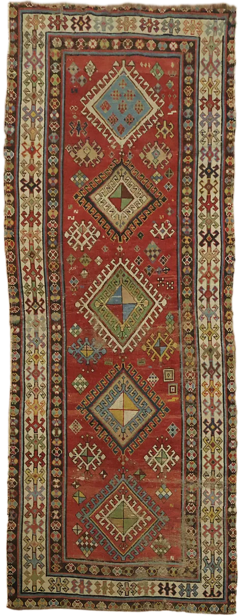 Pre-1900 Antique Kazak Oriental Runner Wool Rug 3x8