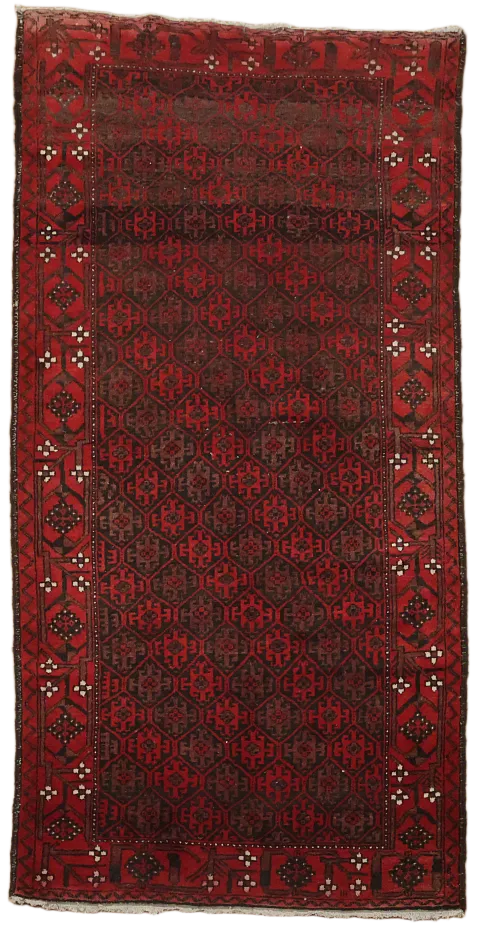 Vintage Balouch Oriental Runner Wool Rug 3x7