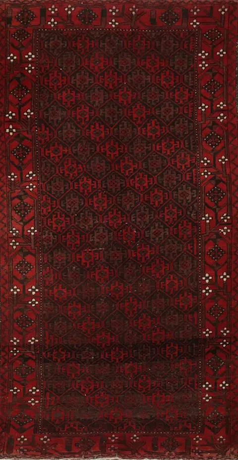Vintage Balouch Oriental Runner Wool Rug 3x7