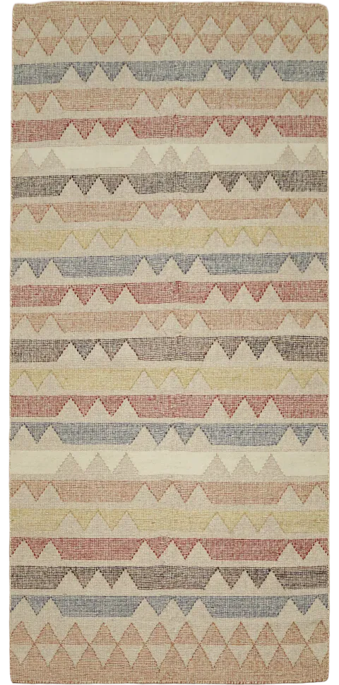 Elegant Triangular Patterns Flat-Woven Kilim Rug in Soft Muted Tones Rug 5'x8'