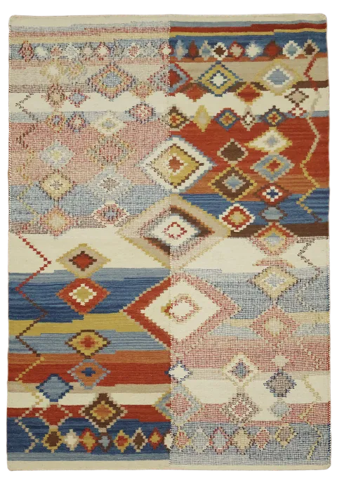 Bright Multicolor Patch-work Kilim Flat-Weave Wool Rug 6'x8'