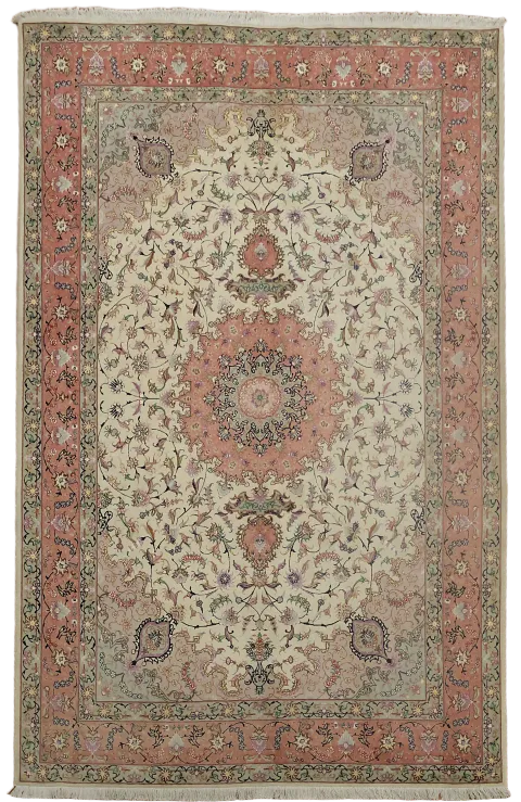 Vintage Floral Fine Tabriz Persian Wool Area Rug 7x10