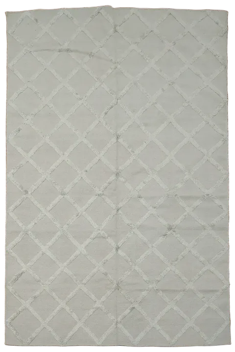 Contemporary Silver Grey Trellis Kilim Grey Rug Featuring a Delicate Diamond Pattern 6'x9'