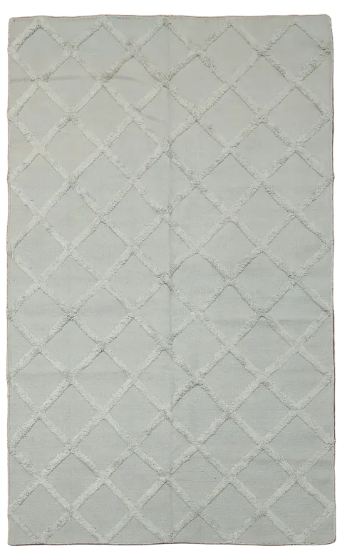 Contemporary Kilim Gray Rug Featuring Intricate Lattice Pattern 5'x8'