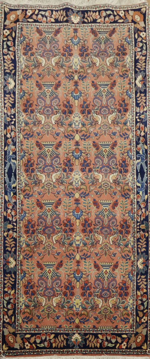 Elegant Floral Persian Sarouk Rug with Rich Terracotta Colors 3'x6'