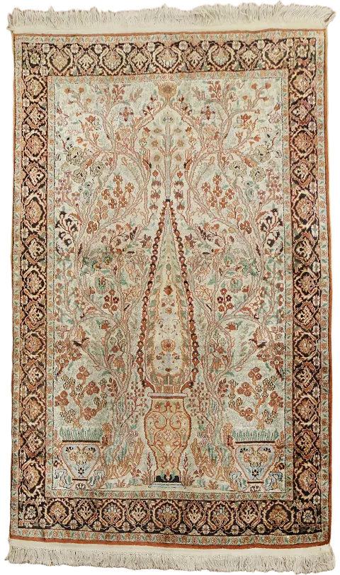100% Silk Flowers and Vase Pattern on Classic Kashmir Rug 4x6