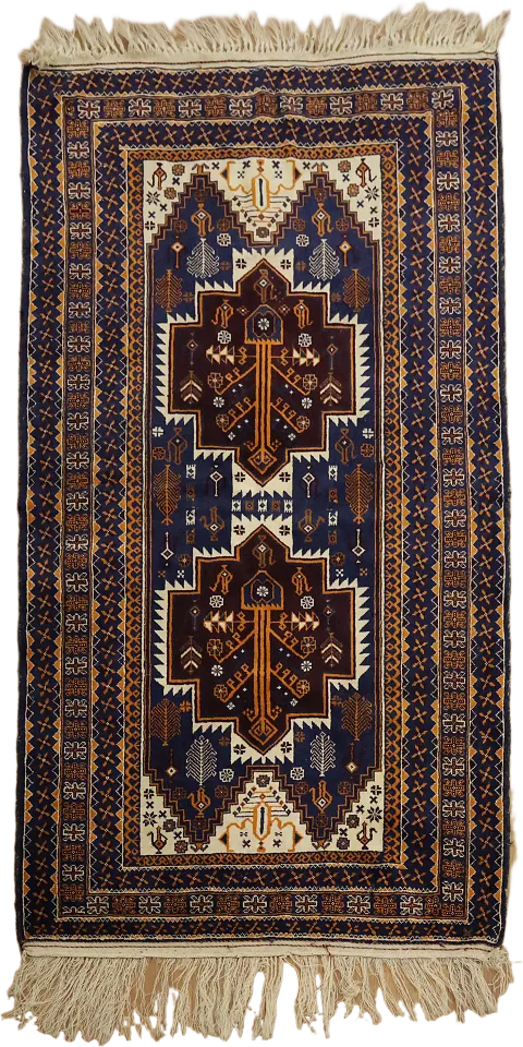 Geometric Tribal Balouch Natural Wool Persian Rug 4x7