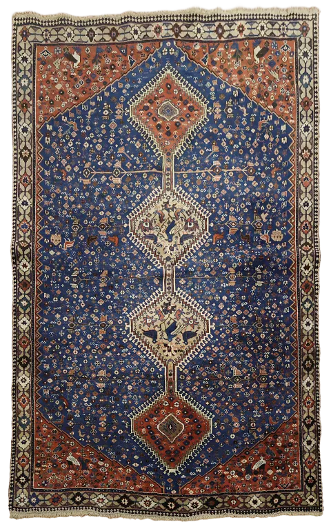 Geometric Navy Blue Tribal Yalameh Persian Area Rug 5x8