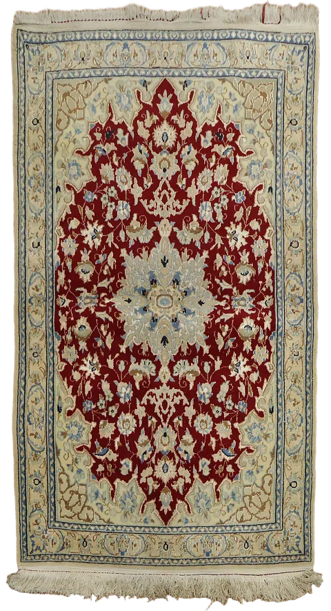 Luxurious Vintage Nain Persian Rug with Red and Ivory Flourishes 3x5 ft