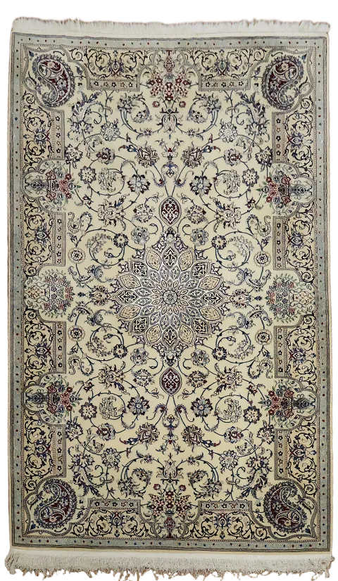 Finely Woven Nain Persian Rug Featuring Floral Motifs with Silk Highlights 5'x8'