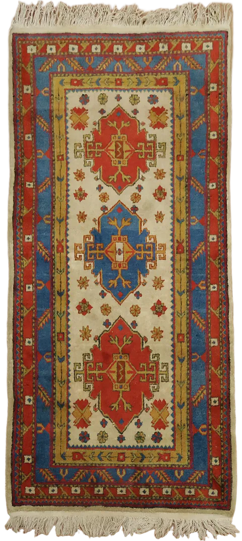 Red and Blue Tribal Khotan Rug for a Bold Statement 3'x6'