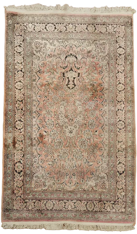Vintage 100% Silk Floral Coral Kashmir Rug 3'x5'