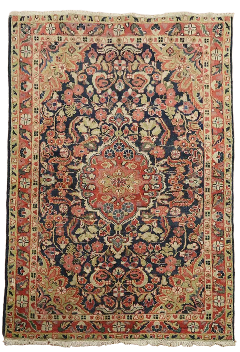 Vintage Navy Blue and Red Mahal Persian Floral Pattern Rug 4x6 ft