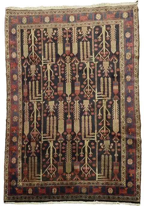 Vintage Geometric Hamedan Persian Wool Area Rug 5x7