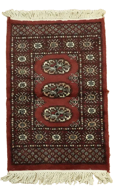 Traditional Geometric Red Handmade Bokhara Rug 2x3 ft