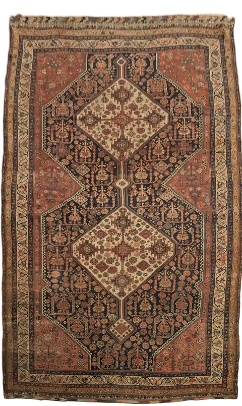 Pre-1900 Antique Qashqai Persian Wool Area Rug 6x10