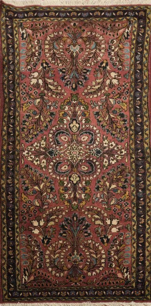 Vintage Floral Sarouk Persian Wool Rug 2x4