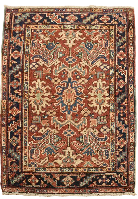 Old Geometric Wool Heriz Serapi Persian Rug 3x4