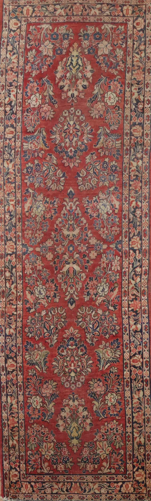 Antique Floral Sarouk Persian Wool Runner Rug 3x9