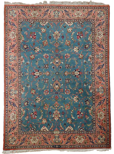 Blue Vintage Floral Wool Tabriz Persian Area Rug 10x13