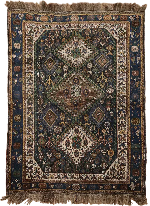 Old Antique Wool Geometric Qashqai Persian Rug 5x6