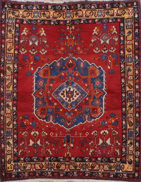 Vintage Wool Floral Afshar Persian Rug 5x7