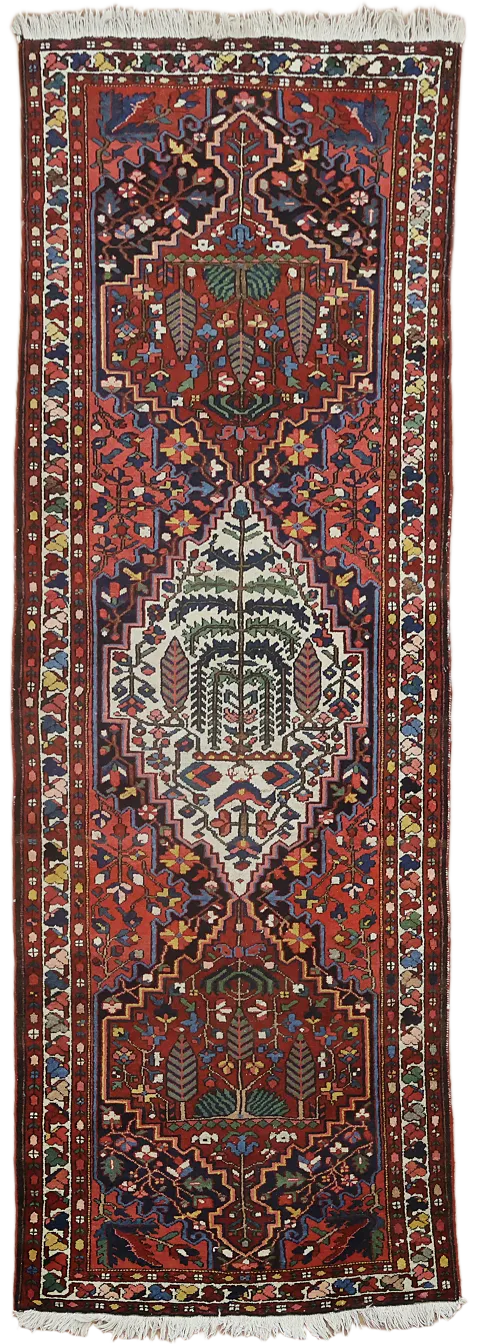 Vintage Floral Wool Bakhtiari Persian Runner Rug 4x11
