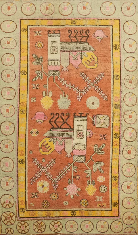 Antique Pictorial Khotan Persian Rug 4x7