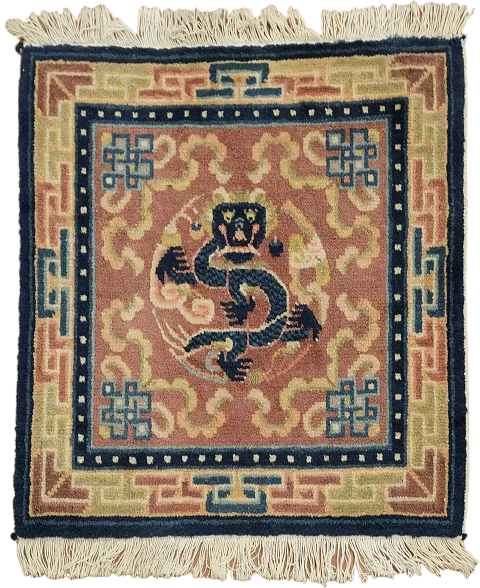 Old Vintage Wool Art Deco Chinese Rug 3x3