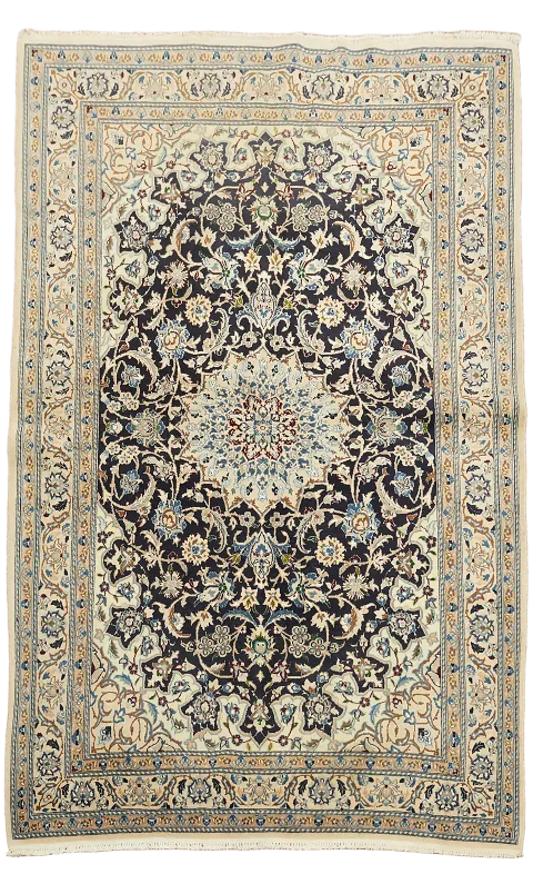 Blue Vintage Floral Wool Nain Persian Rug 4x7
