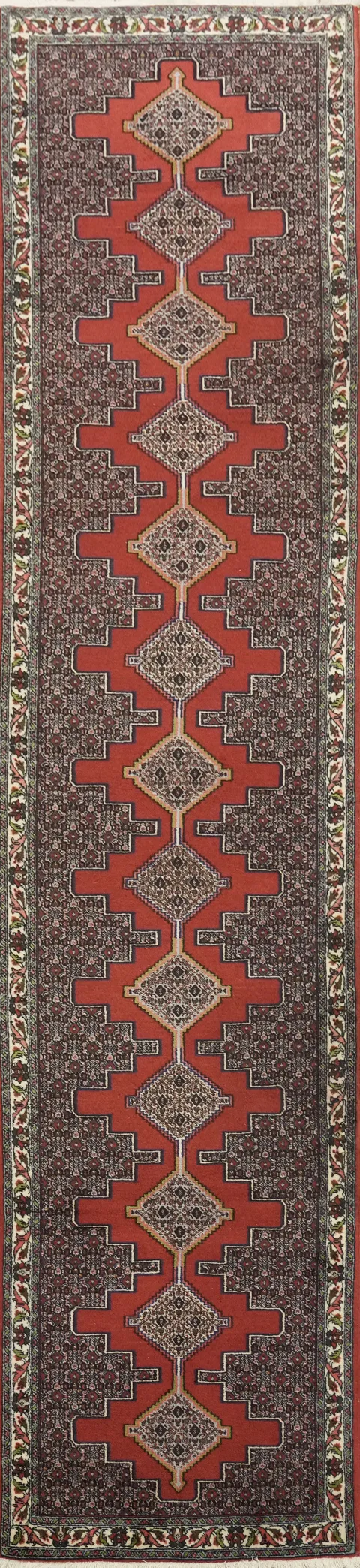 Vintage Geometric Wool Bidjar Persian Runner Rug 3x13