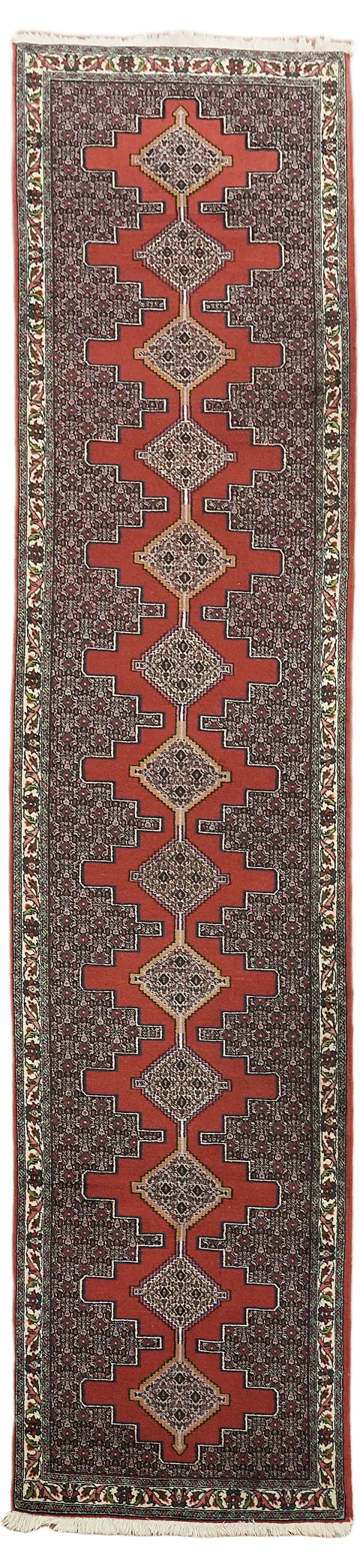 Vintage Geometric Wool Bidjar Persian Runner Rug 3x13