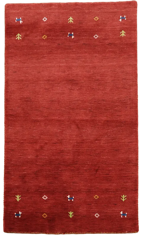 Red Gabbeh Wool Area Rug with Stylish Minimalist Pattern 4'x6'