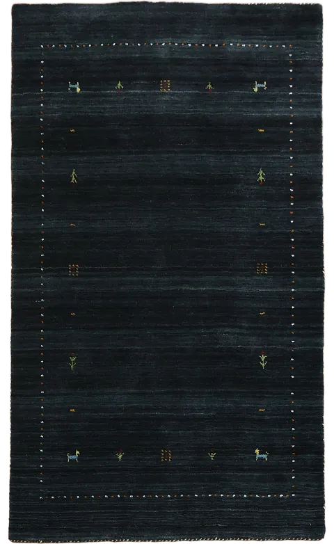 Chic Navy Blue Gabbeh Hand-Knotted Rug with Small Colorful Motifs 4'x6'