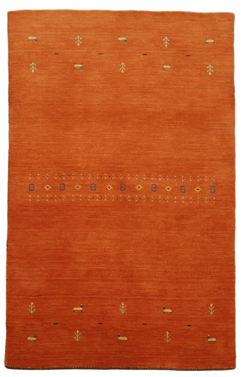 Warm Terracotta Gabbeh Wool Rug with Subtle Geometric Patterns 4'x6'