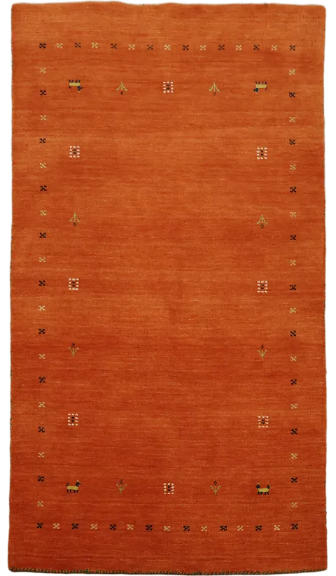 Handmade Vibrant Orange Gabbeh Rug with Subtle Geometric Accents 4'x6'