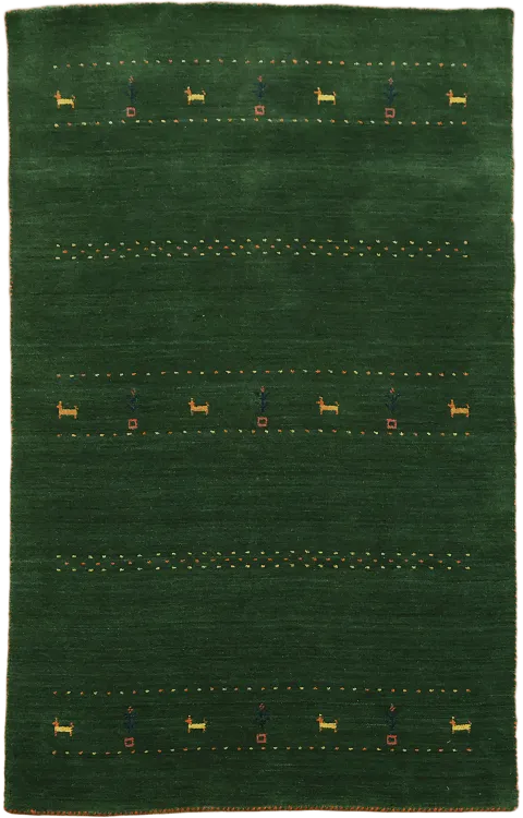 Rich Green Gabbeh Rug with Little Animal Tribal Motifs 4'x6'