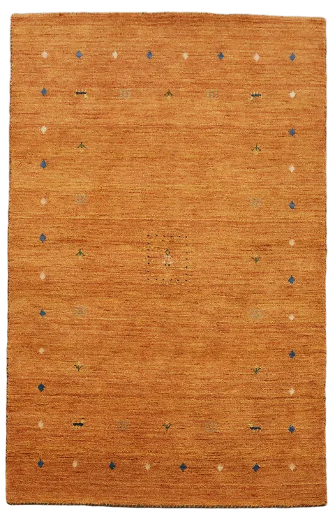 Modern Rustic Orange Gabbeh Wool Rug with Small Motifs 4'x6'