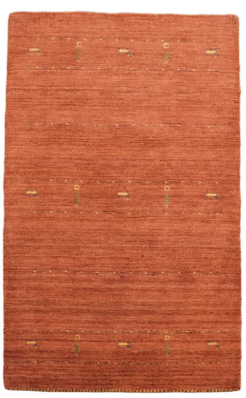 Gabbeh Terra Cotta Rug with Subtle Geometric Patterns 3x5 ft