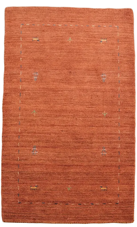 Modern Terracotta Gabbeh Rug with Simple Geometric Details