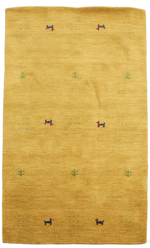 Elegant Golden Yellow Gabbeh Foyer Rug with Subtle Geometric Motifs 3'x5'